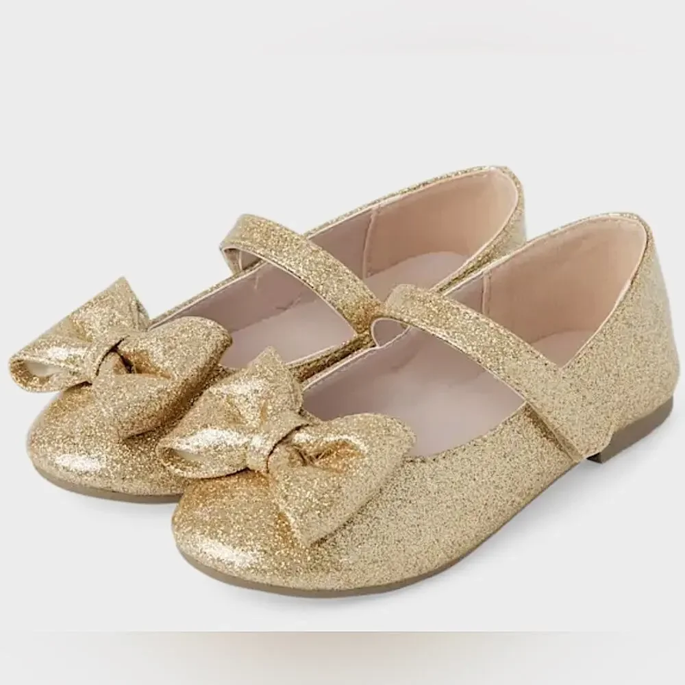 Gymboree Gold Glitter Ballet Party Shoes with Bow Size 1 Girl